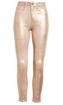 NWT L'Agence Margot in Petal & Light Rose Gold Foil High Rise Skinny Jeans 25