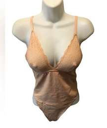 Sofia Intimates Lacy Shaper Sz. L Nude Thong One Piece Stretch Med Compression