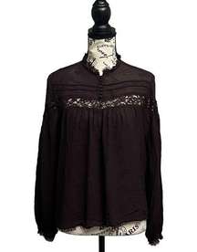 NEXT brown Chiffon Long Sleeve Blouse Viscose Brown Womens 14 Boho Peasent