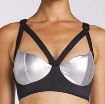 athletic strappy sports bra black/silver women’s size XS