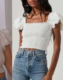 Smocked Flutter Gauze Top in White