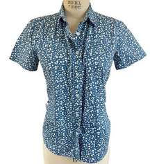 Wildfang Essential Short Sleeve Oxford Button-Up Shirt in Blue Terrazo Size XS