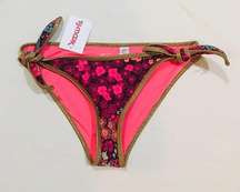 NWT XS Aerie Pink and Gold Floral Bikini Panties with Hip Ties