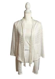 Chicos Travelers Size 1 US M 8 White Lightweight Open Cardigan Lace Beach *FLAW