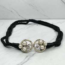 Black Twisted Rope Faux Pearl Buckle Belt Size Small S Womens