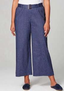 J. Jill Linen Women’s Jenna Stretch Belted Wide Leg Crop Pants Blue Size Small