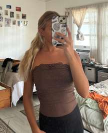 Brown Strapless Lace Top 