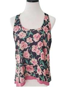 Collective Concepts Womens Floral Back Zip Racerback Tank Top Multicolor Small