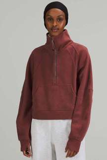 Scuba Oversized Funnel Neck Half-Zip in Smoky Red