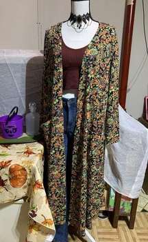 Lularoe Sarah Black Floral Duster