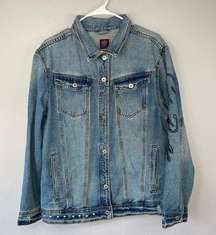 BoomBoom Jeans Denim Jacket M Embroidered Long Sleeve Button Up