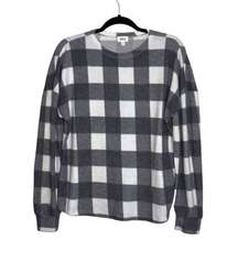 Gray & White Buffalo Plaid Print Sherpa Pullover Sweater