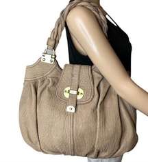 rafe New York Nubuck Leather Satchel Large Twisted Handle Purse Handbag Beige