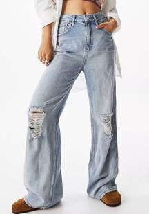 BDG Distressed Vintage-Wash Wide Leg Puddle Jeans Size 28