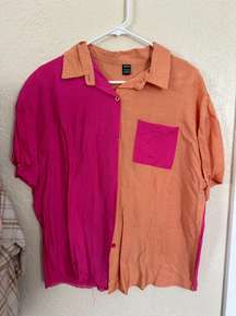 Button Up Pink And Orange Short Sleeve Shirt