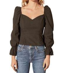 BOYISH The Nori Black Beauty Long Puff Sleeves Organic Cotton Blouse Sz S, NWT