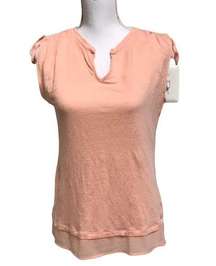 Sanctuary Linen Sleeveless Shirt Tee Peach Ruched Small