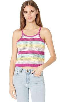 BCBG Pink Multi High Neck Halter Stripe Knit Sweater Tank