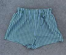 Green Gingham Plaid Boxer Style Shorts 