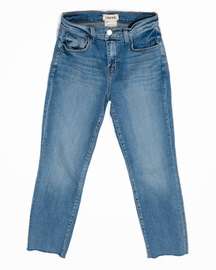 L'Agence Sada High Rise Cropped Slim Cotton Stretch Denim Jeans Reservoir Wash 