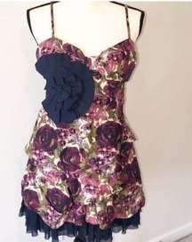 Twelve by Twelve Los Angeles Floral Dress Size M Pink Purple Rosette Blue Tulle