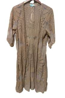 Rebellion Again Long Lace Kimono Duster Womens Medium Brown Copper Bohemian