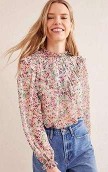 Boden V Yoke Flounce Top Gardenia Petal