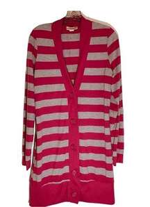 Striped V Neck Cardigan Tunic Sweater