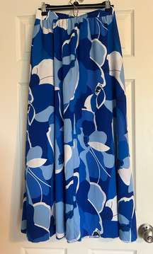 Blue White Print Long Flowy Skirt, Medium. Perfect For Summer Beach Vacation, Especially Greece!