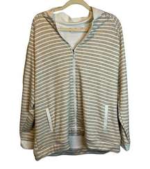 Quacker Factory Sweatshirt Women's Size XL Stripes Cream White Rhinestone