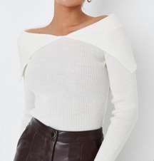 | Open Collar Bardot Knit Top