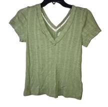 Pilcro Anthro Ribbed Double V Neck Short Sleeve Shirt Green Small