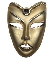 Vintage Gold Tone Brooch Pin Drama Theater Face Mask Masquerade