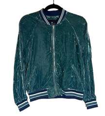 363-AMERICAN EAGLE Blue Retro Style Crushed Velvet Bomber Jacket