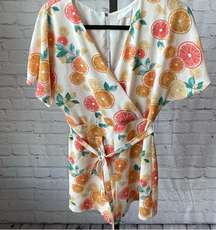 June & Hudson Short Wrap Printed Romper Citrus Print Size Small