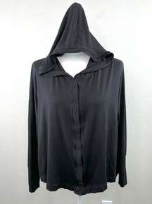 Majestic Filatures Superwashed Button Down Black Hooded T-Shirt Oversized Small