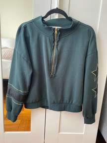 Green & Black Quarter Zip w/ Faux Leather Applique