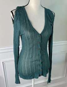 Alberto Makali green cold shoulder knit button front cardigan size medium