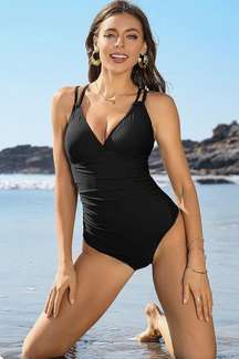 Charmo Tummy Control  Swimsuits for Women Ruched Bathing Suits Strappy V Neck Monokini