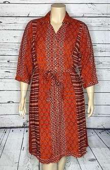 Coldwater Creek NWT Size 18W Red Aztec Print Button Down Shirt Dress w/ Tie Belt