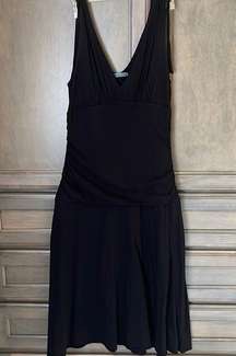 Velvet V-neck cotton dress. Ruched sides