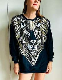 Vintage 90s Frederick’s of Hollywood Tiger Print Sweatshirt Black Gold Size LRG