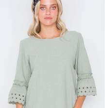 Hidden Alley Eyelet Bell Sleeves Top Womens Size M Gauze Cotton Sage Green‎