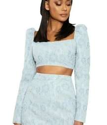 Naked Wardrobe Womens Puff Sleeve Lace Crop Top Long‎ Sleeve Blue Size Small