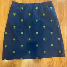 Lily Pulitzer Navy Pencil Skirt w green embroidered clovers Size 6 Shamrock