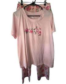 Moon Beams Pink Floral Patterned Three Piece Stretchy Cozy Pajama Set