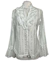 SHIRTS By Cino Bohemian Raw Edge Cotton & Metallic Ruffled Front Blouse Shirt