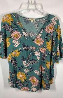 Kori America Women's Short bell Sleeve Floral V-Neck Wrap Top Multicolor Size XS