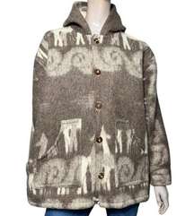 Los Andes Imports Vintage Women’s L Gray Cream Aztec Print Handmade Wool Coat