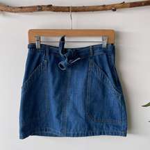 Bishop + Young High Waisted Front Pocket Denim Skirt Belt Mini Casual